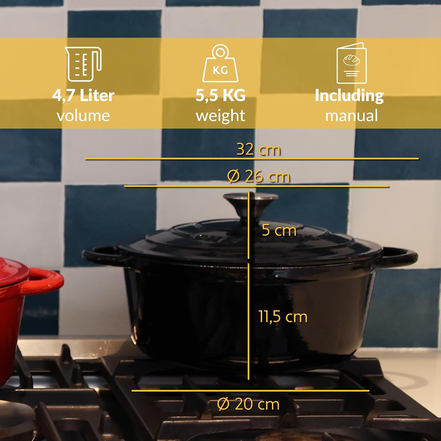 Detalle 2 de Chefarone CHEF000072 emaljerad gjutjärnsgryta med lock, 4,7 liter