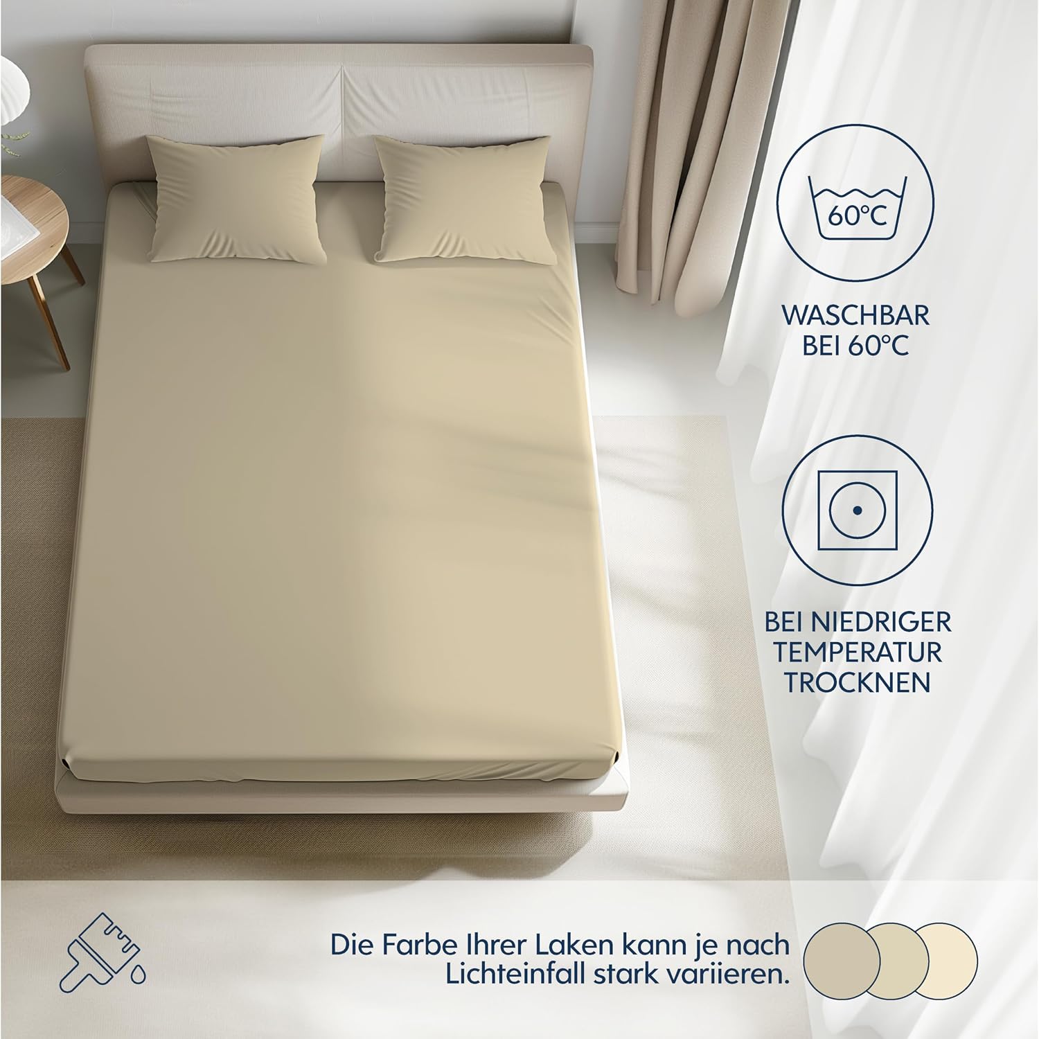 Thumbnail 4 de Dreamzie Premium Spannbettlaken 140x200 cm aus Jersey-Baumwolle (bis 22 cm), Oeko-TEX – Beige