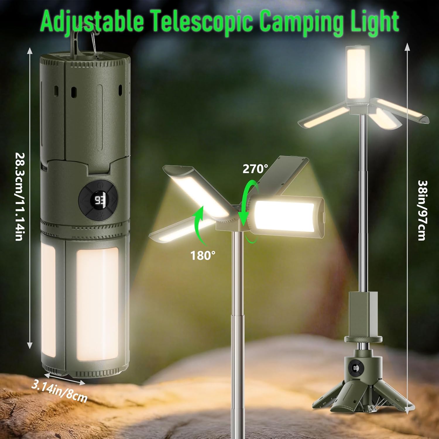 Thumbnail 3 de UBeesize Telescopic Camping Lights with Stand (14000mAh) — Rechargeable Lantern for Outdoor & Emergency Use