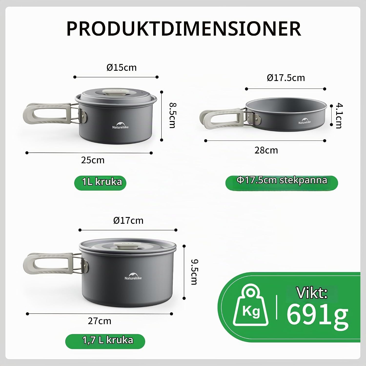 Detalle de Naturehike campingkök i 3 delar för 2–4 personer