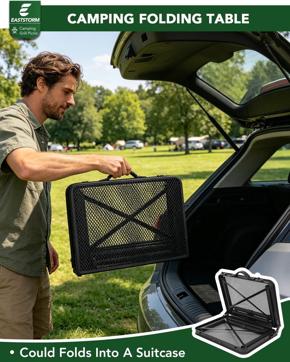Thumbnail 4 de E EASTSTORM 2ft Portable Camping Table — 2-Height Folding Mesh Table for Outdoor Cooking