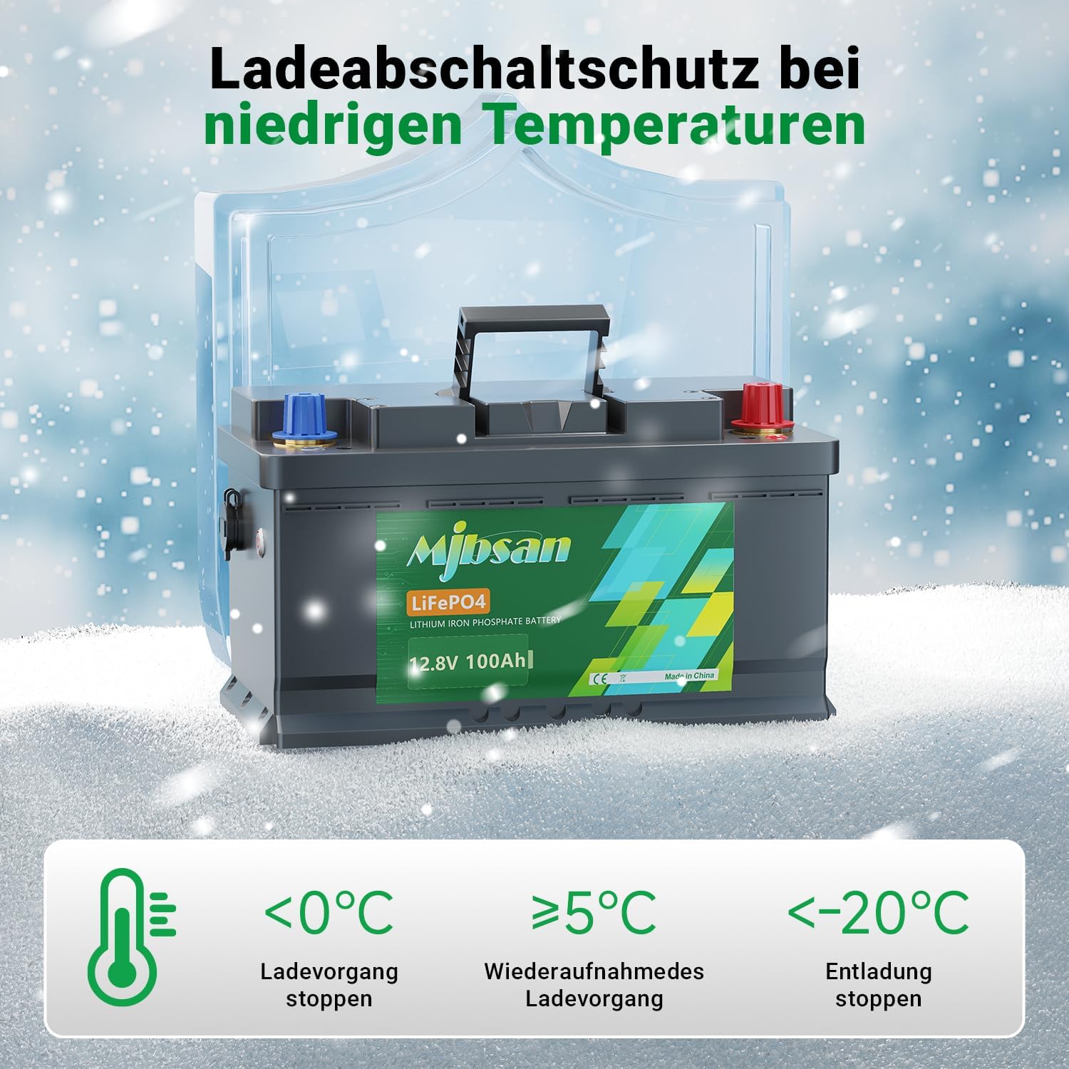Detalle 2 de Mjbsan LIFEPO4 12V100AH-2 LiFePO4-batteri, 12,8 V, 100 Ah med BMS