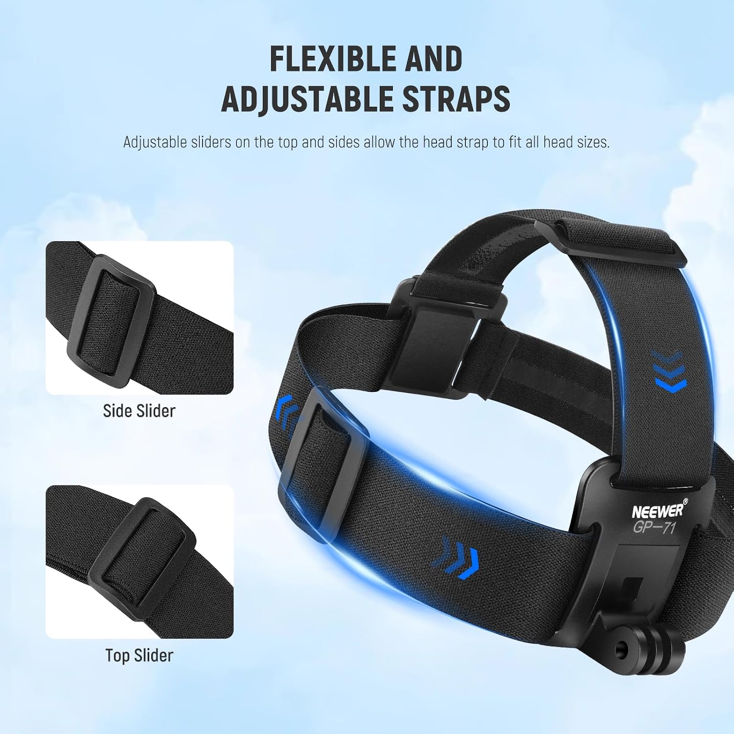 Detalle 2 de Neewer GP-71 adjustable head strap mount for GoPro HERO 13–7 (and earlier) action cameras