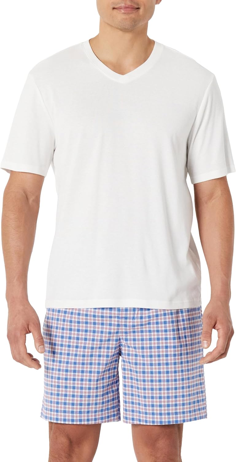 Thumbnail 5 de Amazon Essentials Men's Short Sleeve V-Neck T Shirt and Relaxed Fit Cotton Stretch Poplin Pajama Set