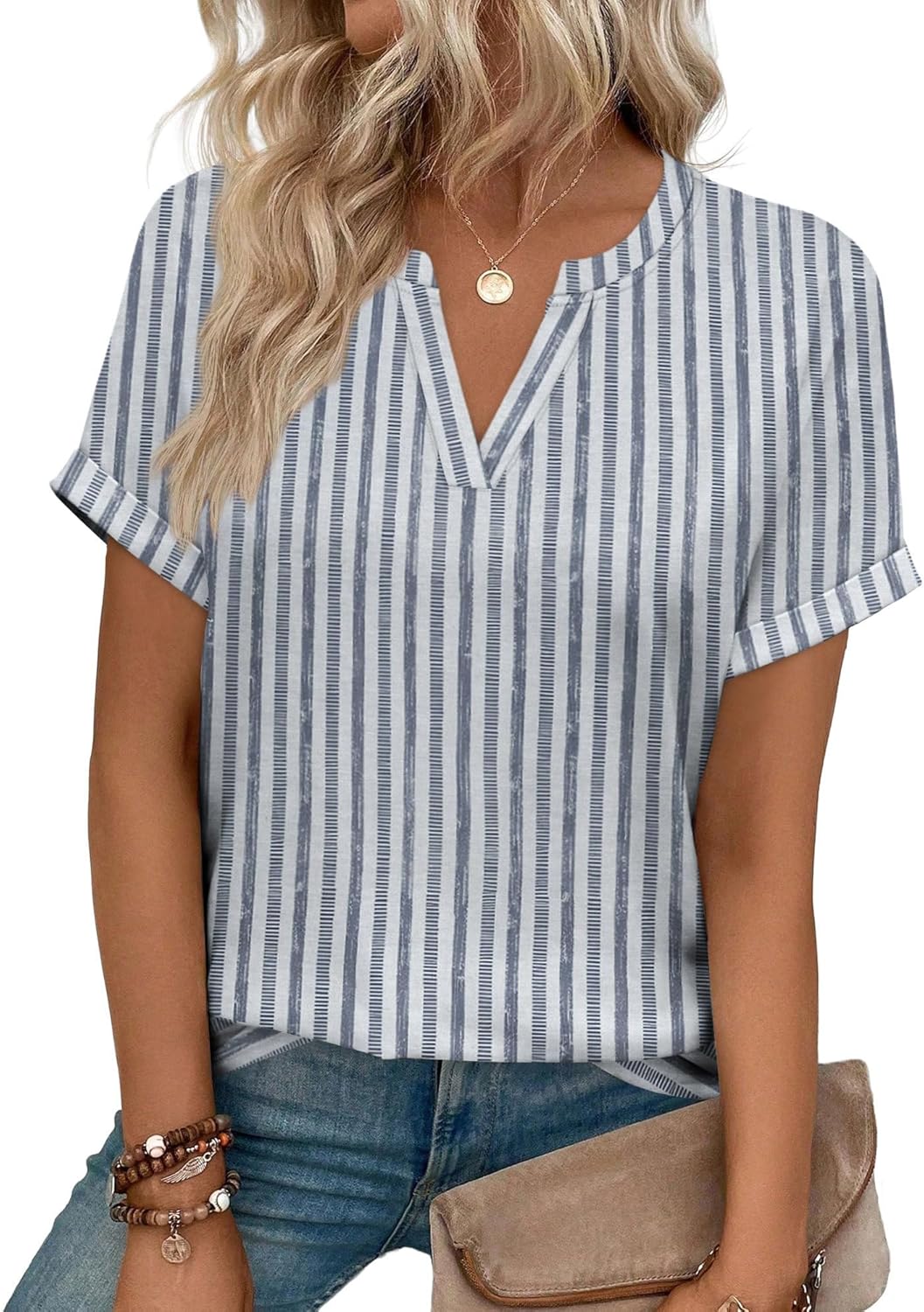 Thumbnail 1 de WIHOLL Women’s V-Neck Blouse Short Sleeve Top (95% Polyester, 5% Spandex)