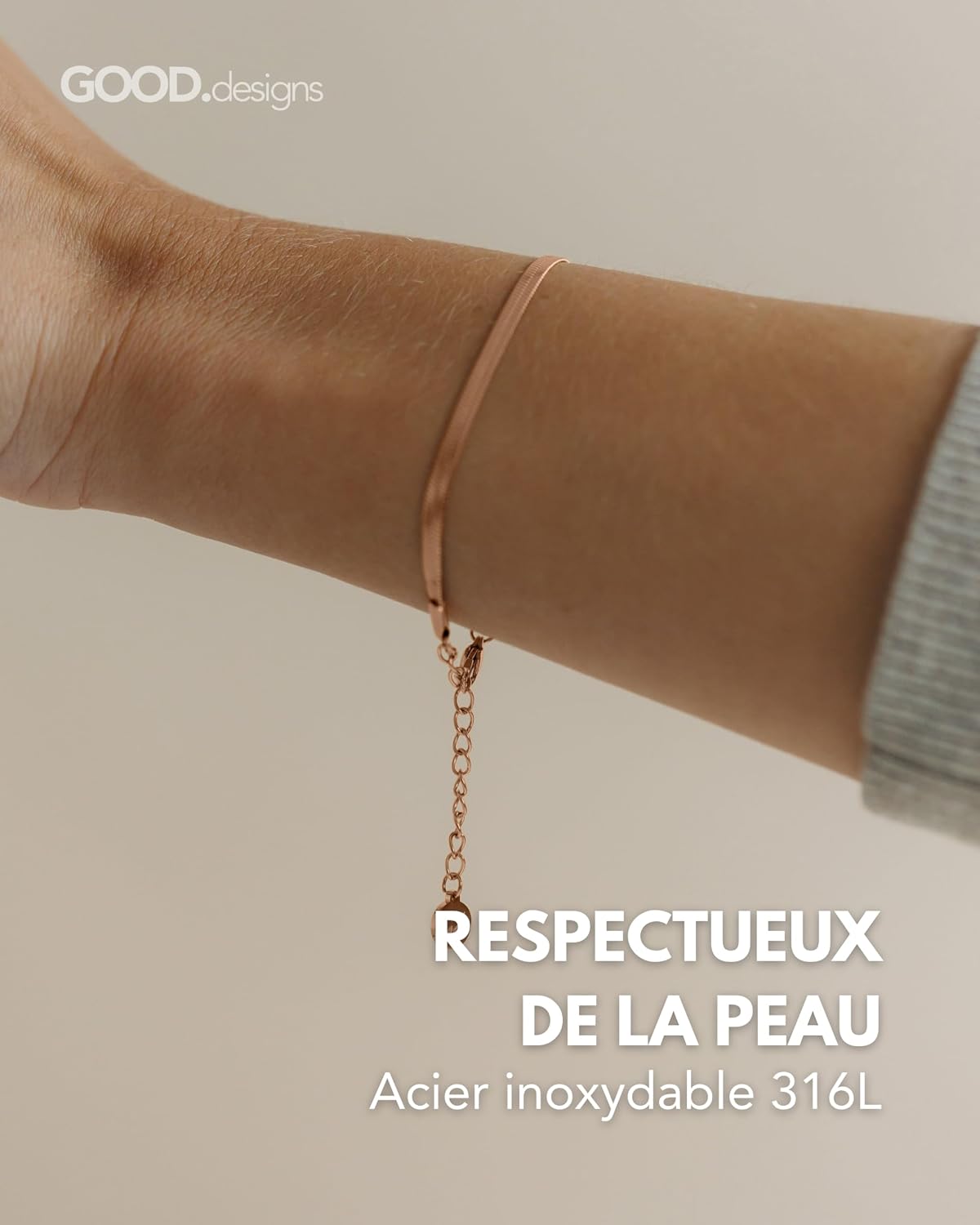 Detalle 2 de GD GOOD.designs Bracelet serpent pour femme en acier inoxydable 316L doré, ajustable et imperméable
