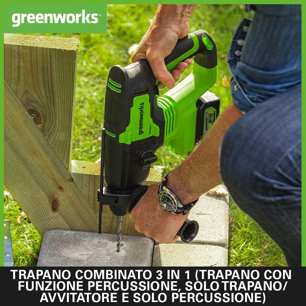 Detalle de Greenworks GD24SDS2 24V trapano a percussione SDS 🔨
