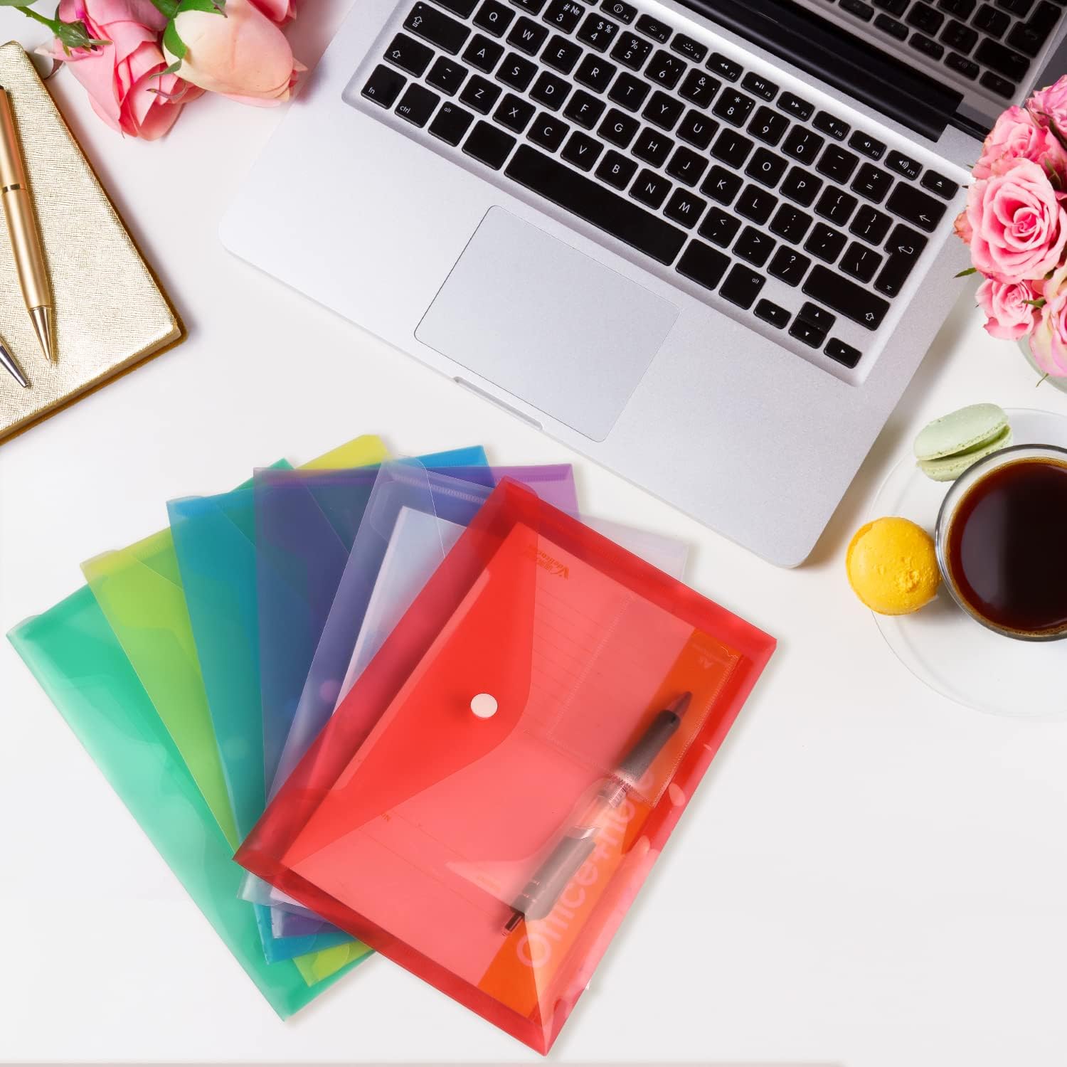 Detalle de GoodtoU A5 Plastic Wallets 36 Pack with Popper – Assorted Colours (A5 folders for school & office)