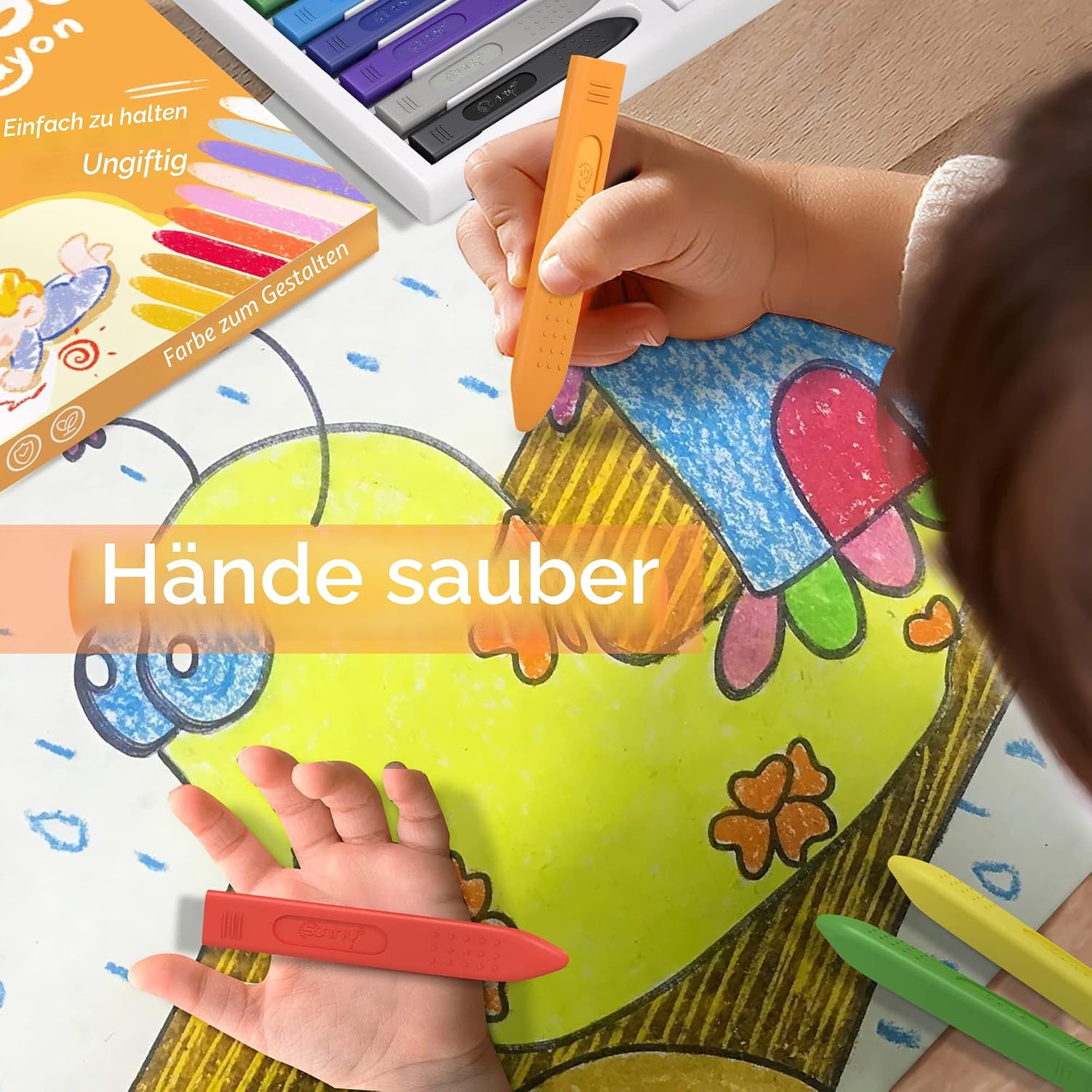 Detalle 2 de Dreikant Jumbo Wachsmalstifte für Kleinkinder – Ungiftig, Abwaschbar und Leicht zu Halten