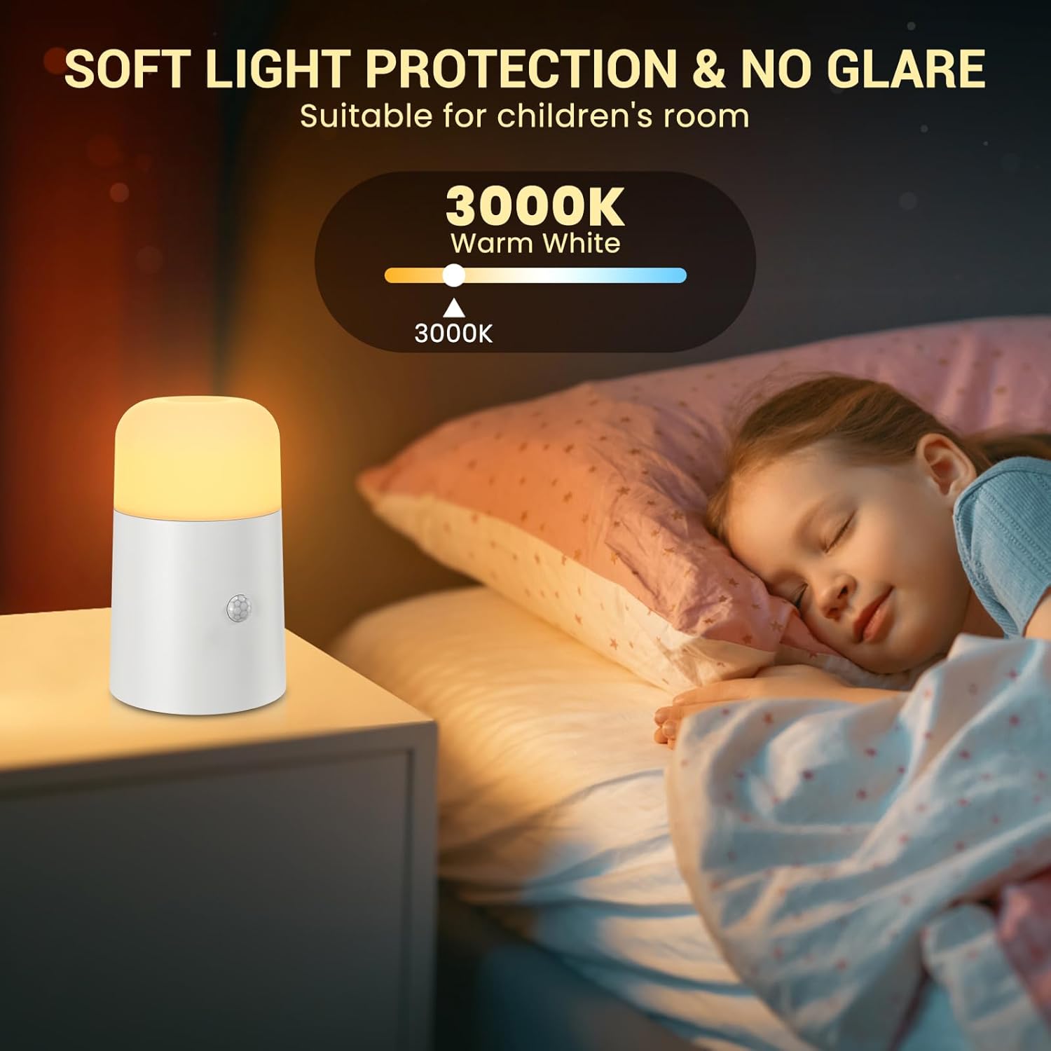 Detalle de WARMTUYO Nachtlicht mit Bewegungsmelder – 2er-Set, batteriebetrieben, Warmweiß