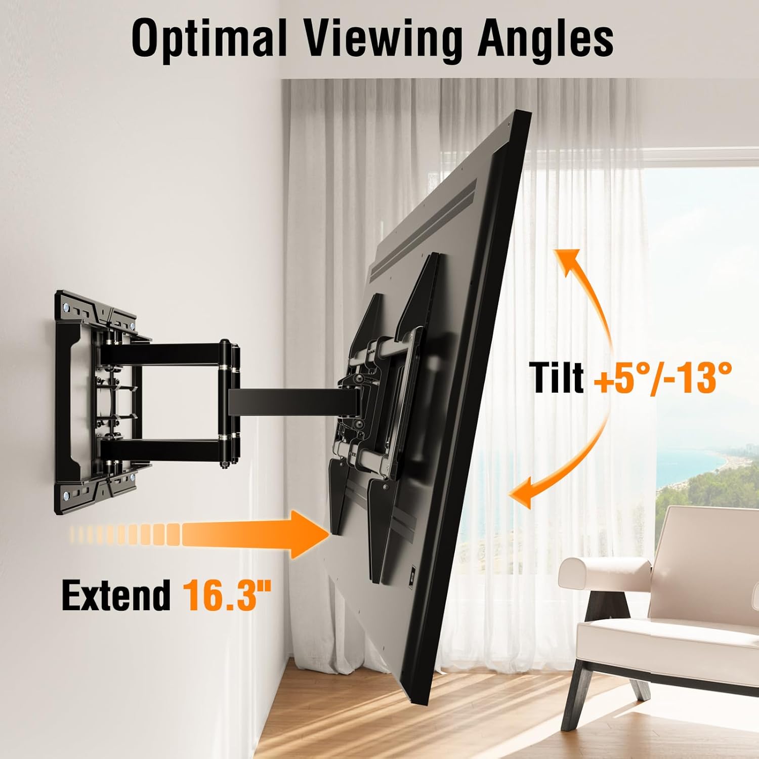 Thumbnail 3 de ELIVED TV Wall Mount for 37-82 Inch OLED/QLED TVs – Smooth Full Motion, 8 Ball Bearings, Up to 16.3" Extension, Max VESA 600x400mm