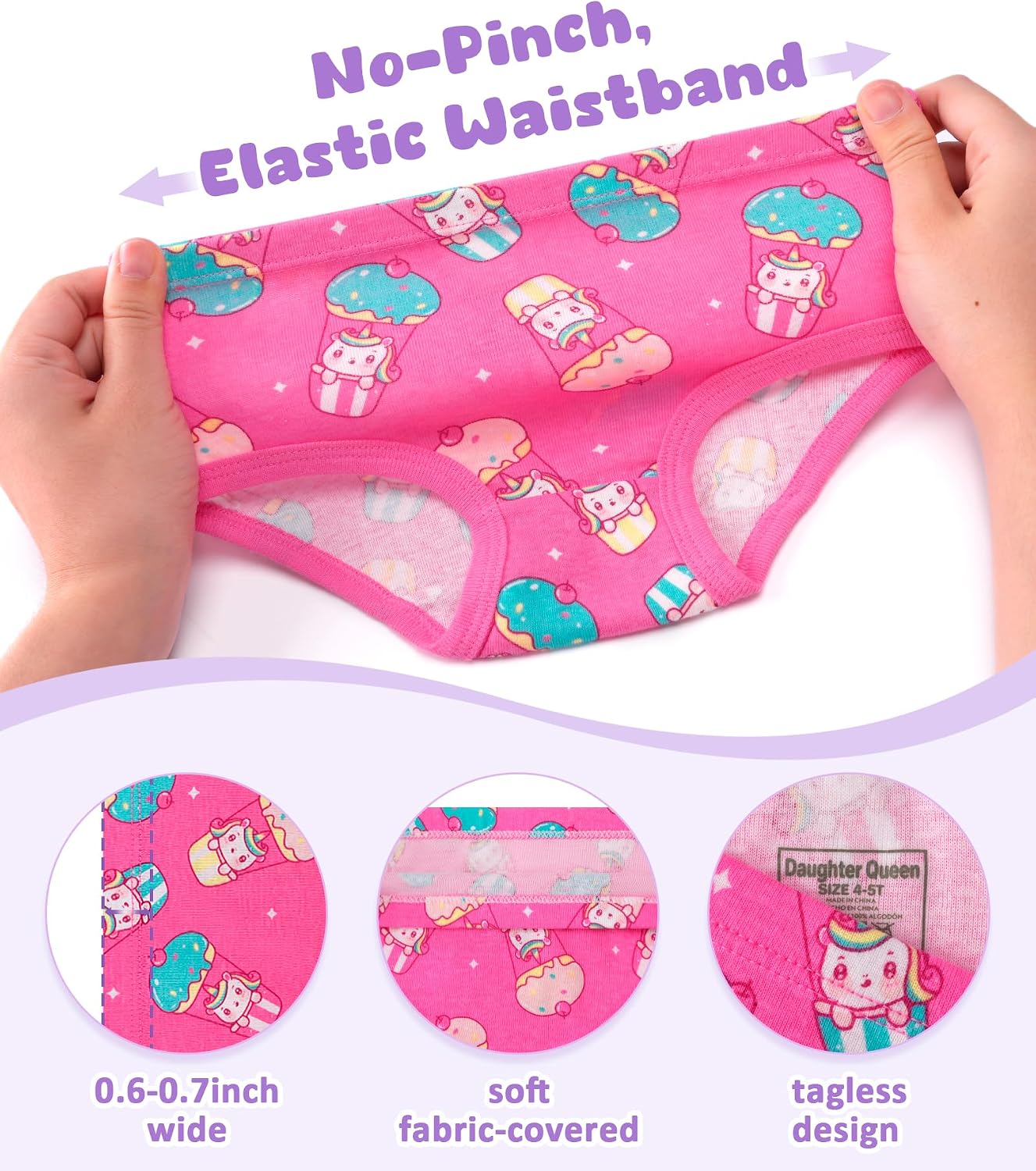 Detalle 2 de DAUGHTER QUEEN Girls' Cotton Underwear, 6-Pack