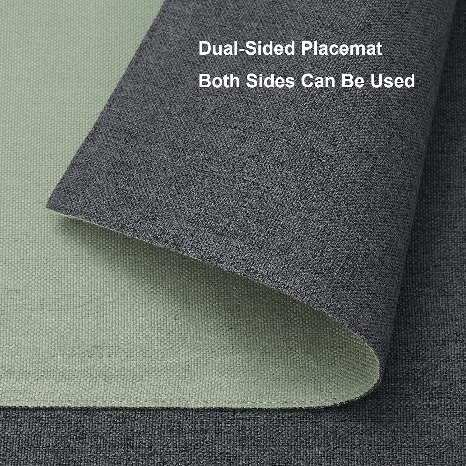 Detalle 2 de Banchif Platzsets Leinenimitat 4er-Set, 30x45 cm, Grau-Salbeigrün – Waschbar und doppelseitig nutzbar