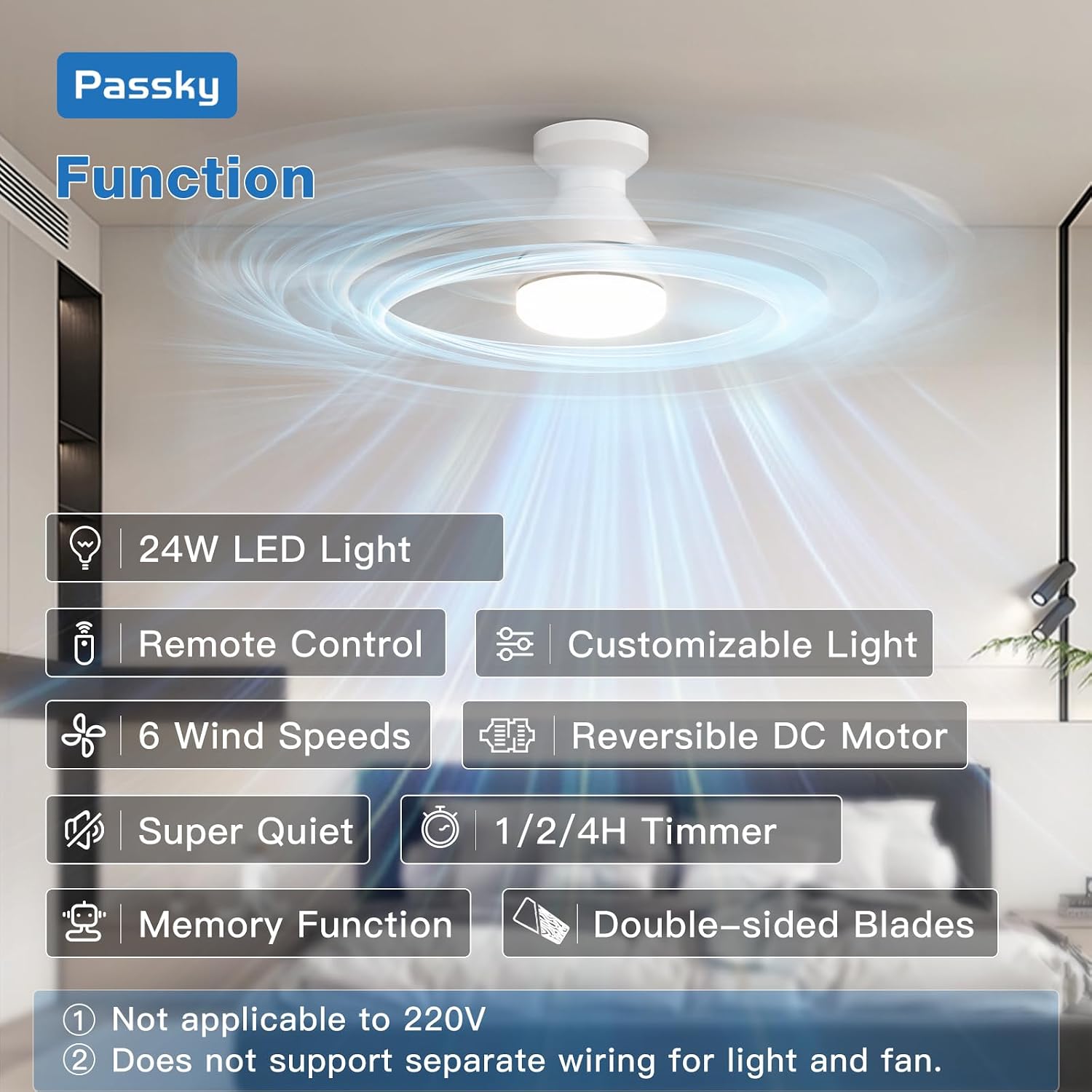 Detalle 2 de Passky KFM42PLY5B03R1-2 42-Inch Low-Profile Ceiling Fan with Light