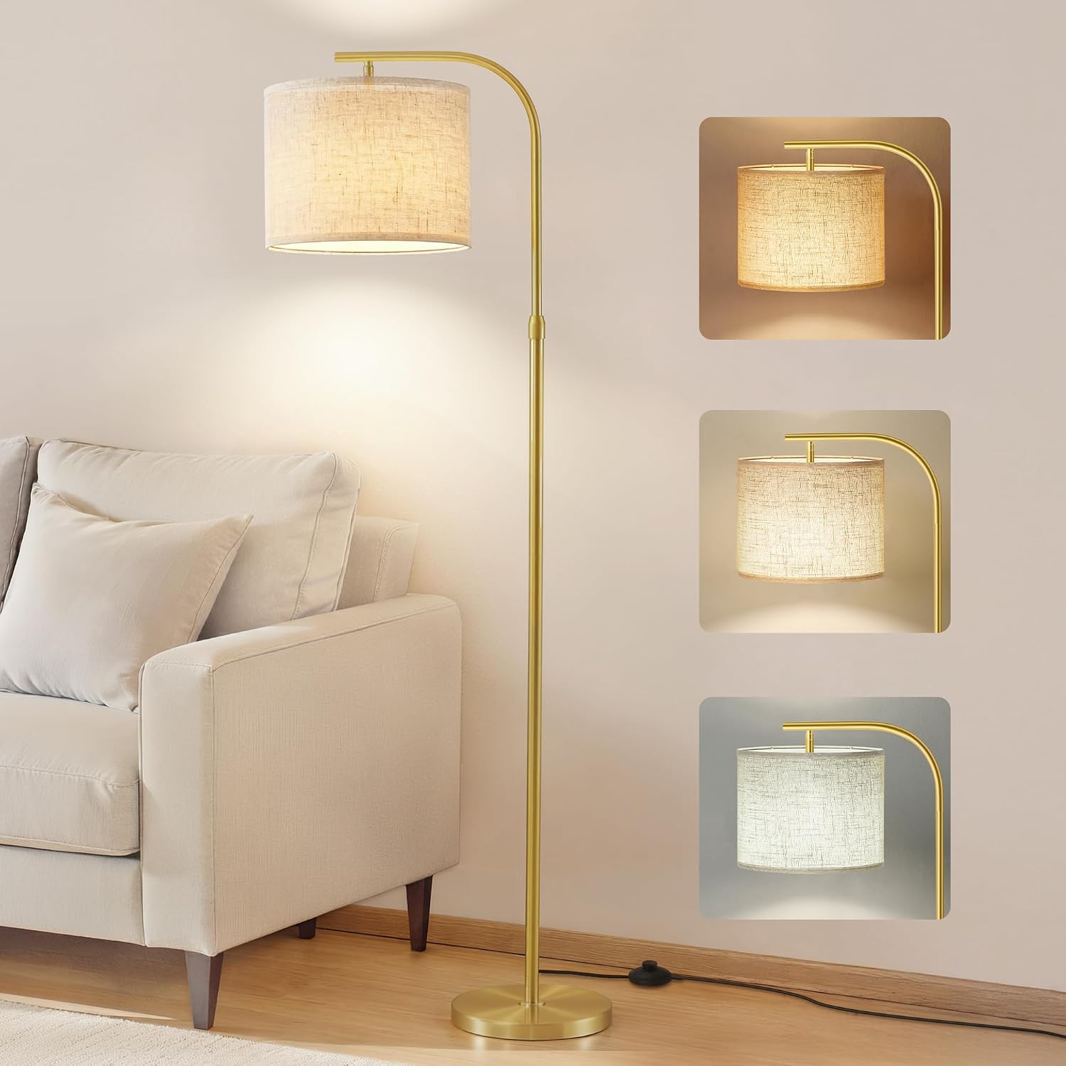 Thumbnail 6 de VASAGLE Stehleuchte LFL006BD02 – Bogenlampe, höhenverstellbar, Stoffschirm, 150–175 cm, matt-schwarz
