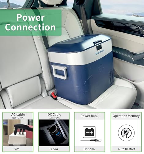 Detalle de BINGI 22 Litre 12V Compressor Fridge – Portable Car Refrigerator Freezer (-18°C to 15°C) Blue