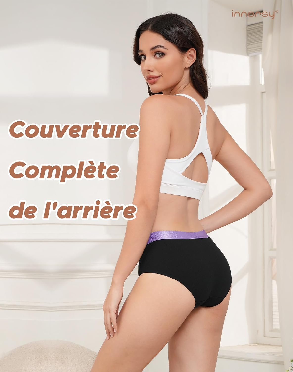 Detalle de INNERSY Culotte femme en coton taille basse – lot de 6 slips sport stretch confort