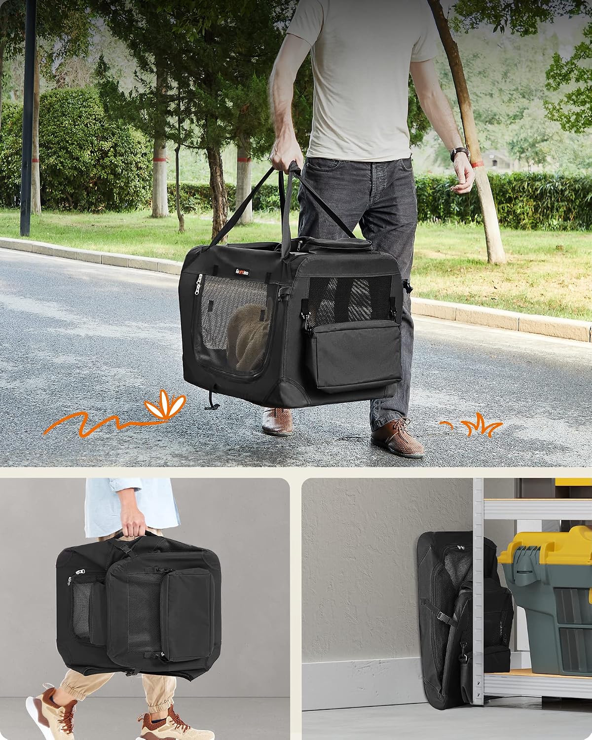 Detalle de FEANDREA BAX PDC50H Folding Cat and Dog Carrier, 3 Mesh Doors, 50 x 35 x 35 cm
