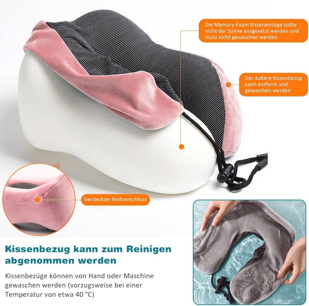 Detalle de Tyuodna Nackenkissen Reise – Memory-Schaum, U-förmig, rosa