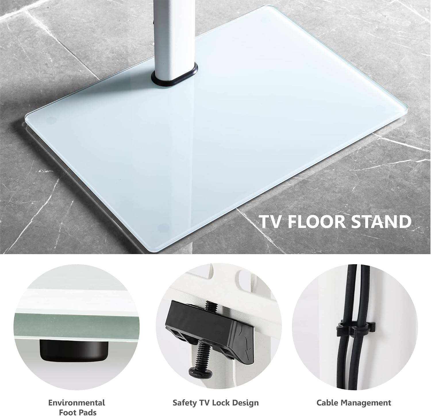 Thumbnail 4 de FITUEYES White TV Floor Stand for 32–60 inch TVs with Swivel Bracket
