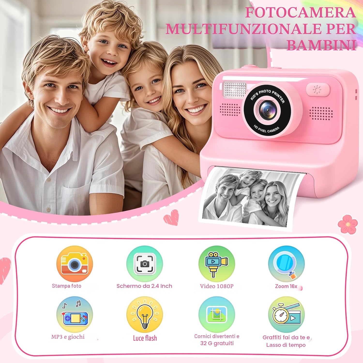 Thumbnail 1 de Subtail Macchina Fotografica Bambini Istantanea 2,4'' – 1080P, Scheda 32GB, Regalo per bambini dai 3 ai 12 anni
