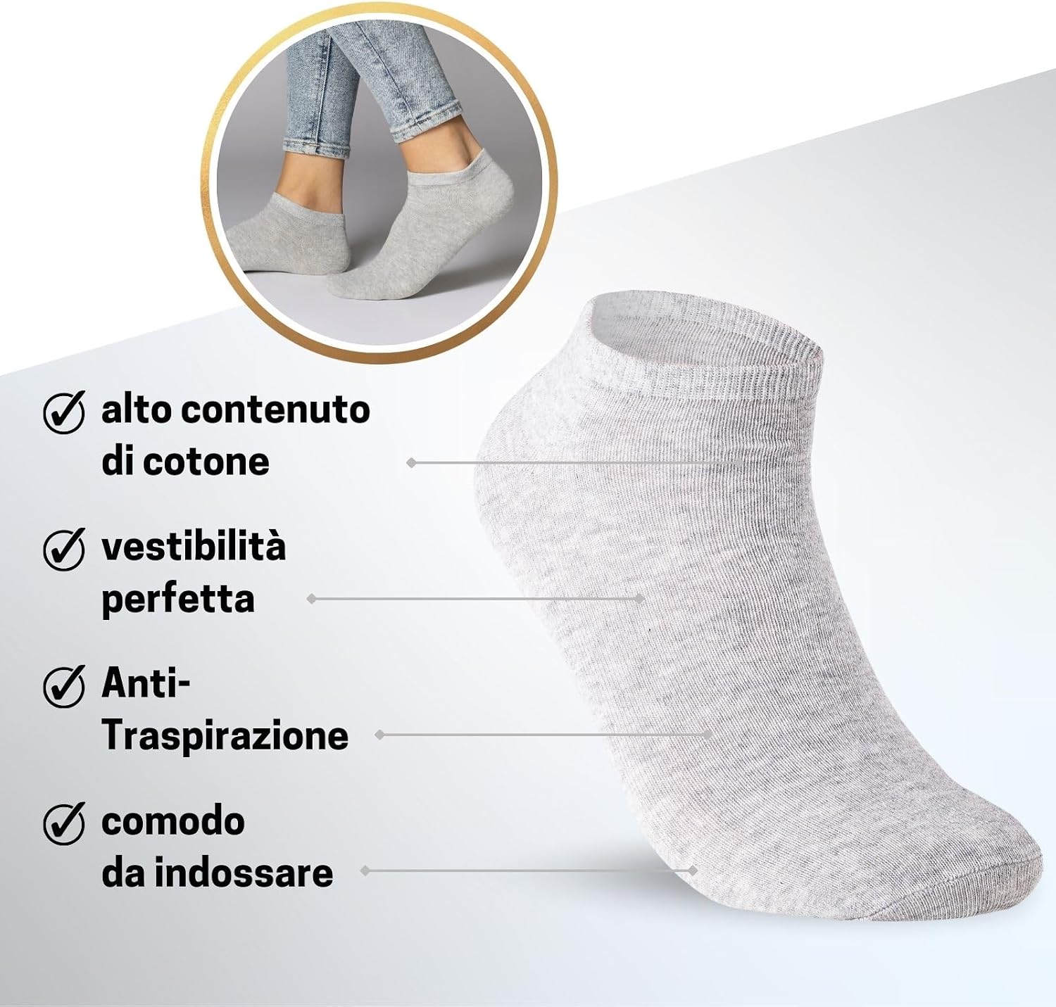Detalle de sockenkauf24 10 paia calzini corti tipo sneaker uomo e donna in cotone traspiranti