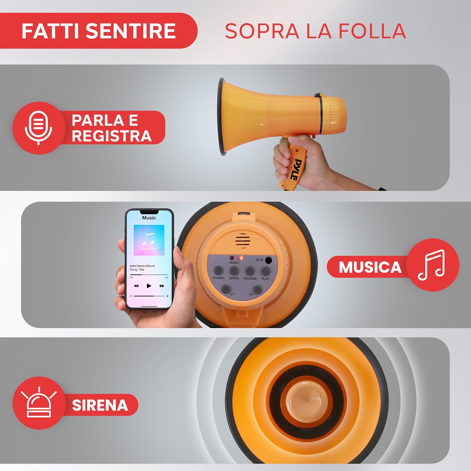 Detalle de Pyle Megafono Portatile 20 W per annunci