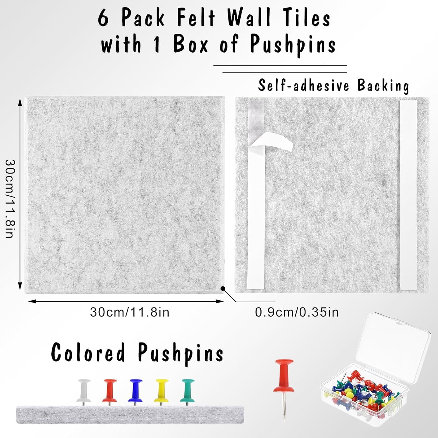 Detalle 2 de Large Cork Board 36" x 24" (6-pack felt wall tiles + pushpins) in light grey