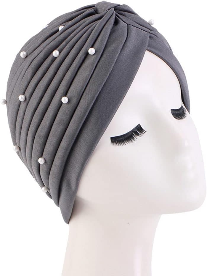 Thumbnail 2 de 2PCS Faux Pearls Turbans for Women - Knot Turban Head Wraps with Pleated Beanie Style
