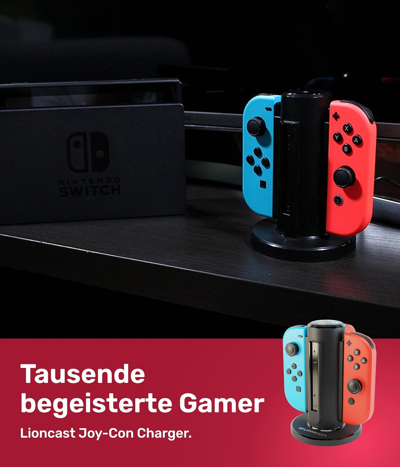 Thumbnail 6 de LIONCAST Ladestation für bis zu 4 Joy-Cons mit LED-Ladeanzeige – kompatibel mit Nintendo Switch