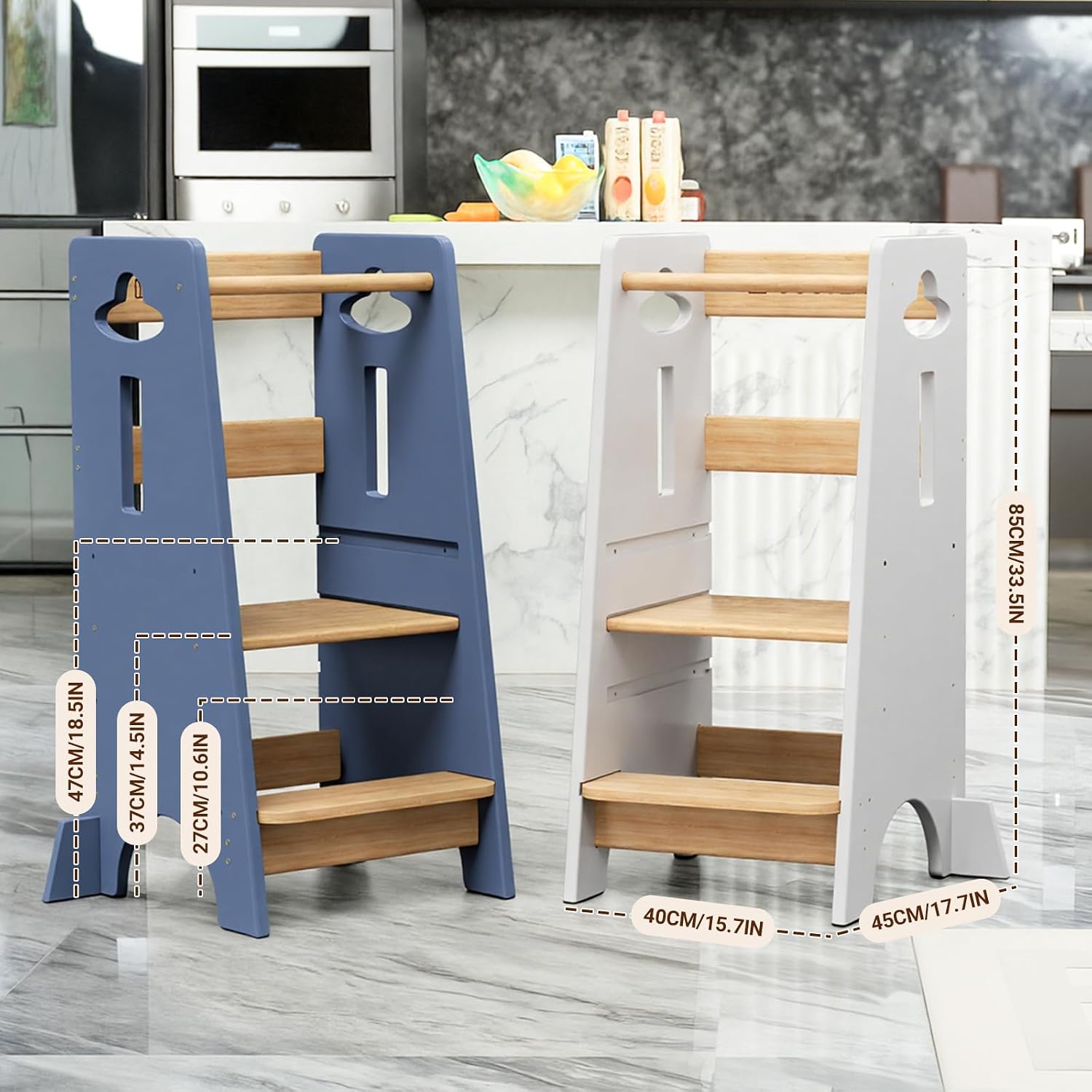 Thumbnail 1 de COSYLAND Height Adjustable Toddler Standing Tower (3 Levels) – Super Stable Wooden Kitchen Stool Helper