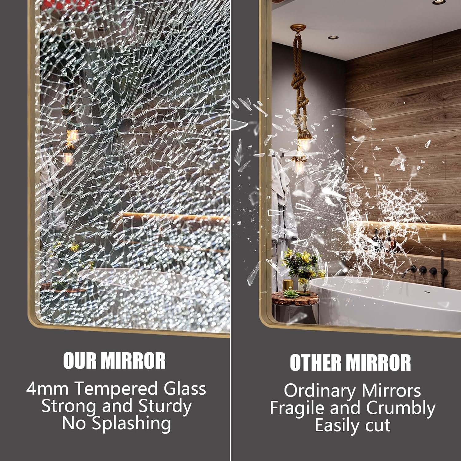 Detalle de CHARMOR 2 Pack 22x30 Gold Bathroom Mirror with Brushed Aluminum Frame
