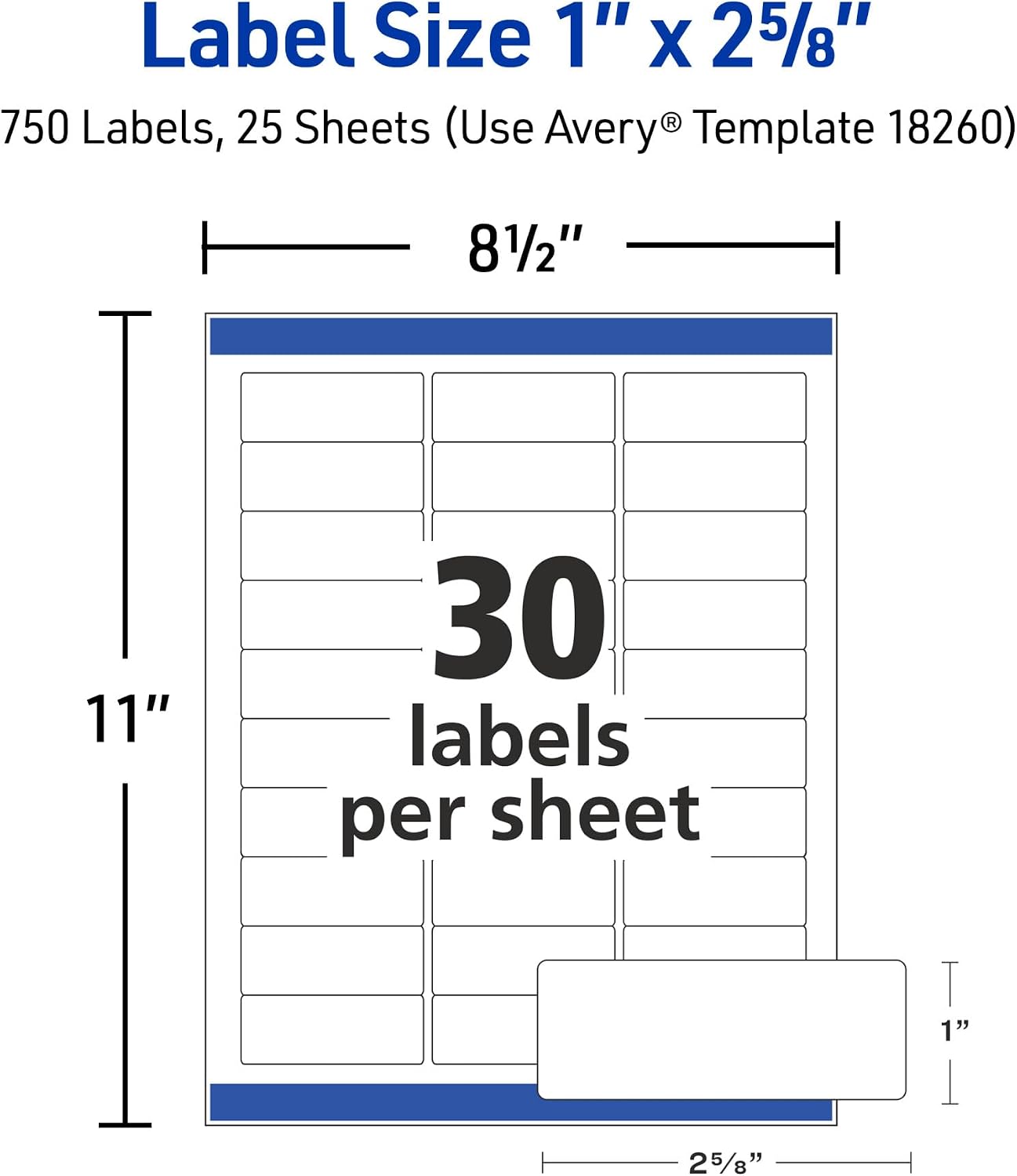 Thumbnail 4 de Avery 18260 Easy Peel Printable Address Labels, 1" x 2-5/8", 750 Count