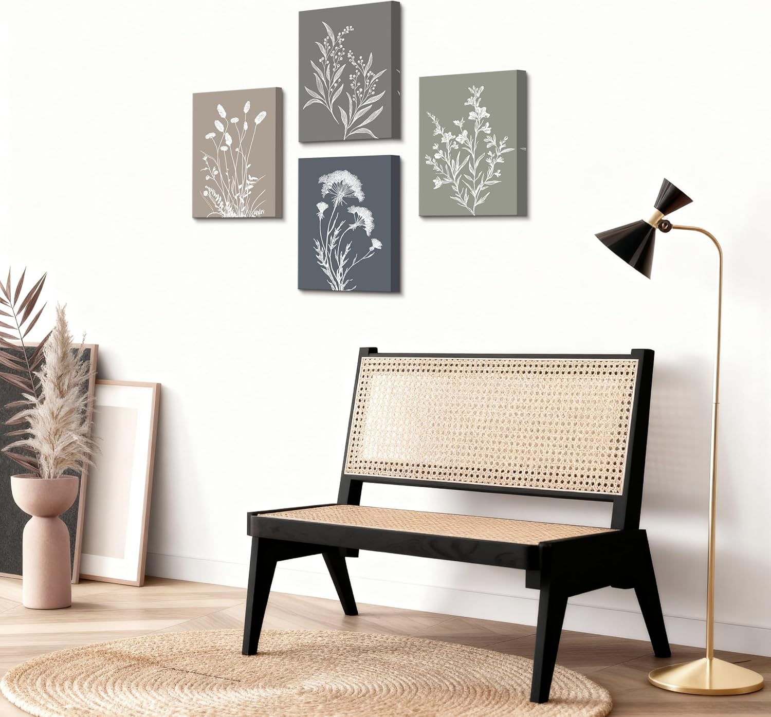 Thumbnail 3 de 4 Pcs Wooden Framed Canvas Wall Art Set – Boho Botanical Floral Prints (30x40 cm each) for Living Room, Bedroom and Hallway