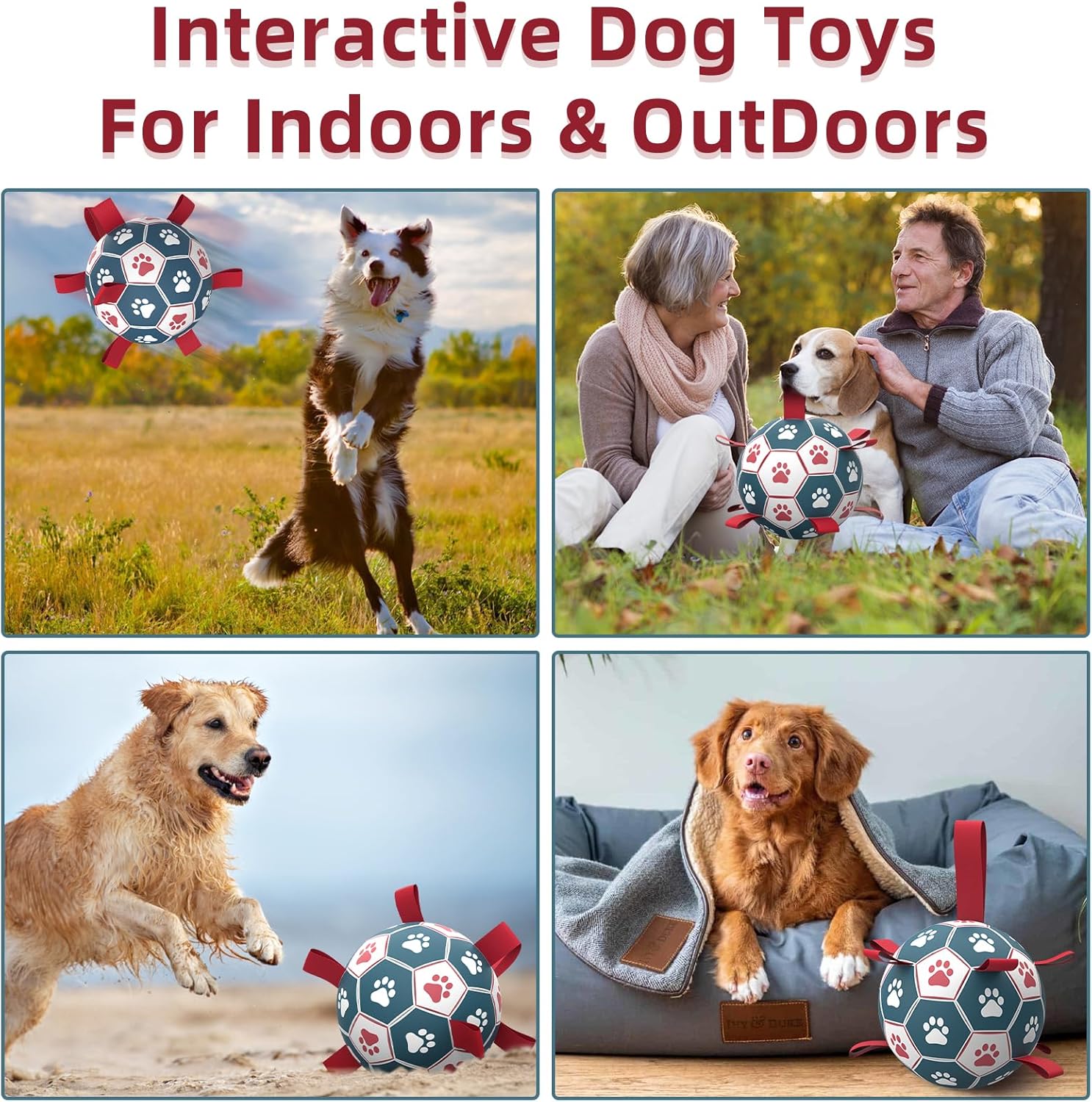 Detalle 2 de HETOO Dog Toys Extra Large Football with Straps (9 Inch) – Durable Interactive Tug & Fetch Toy for Large Dogs
