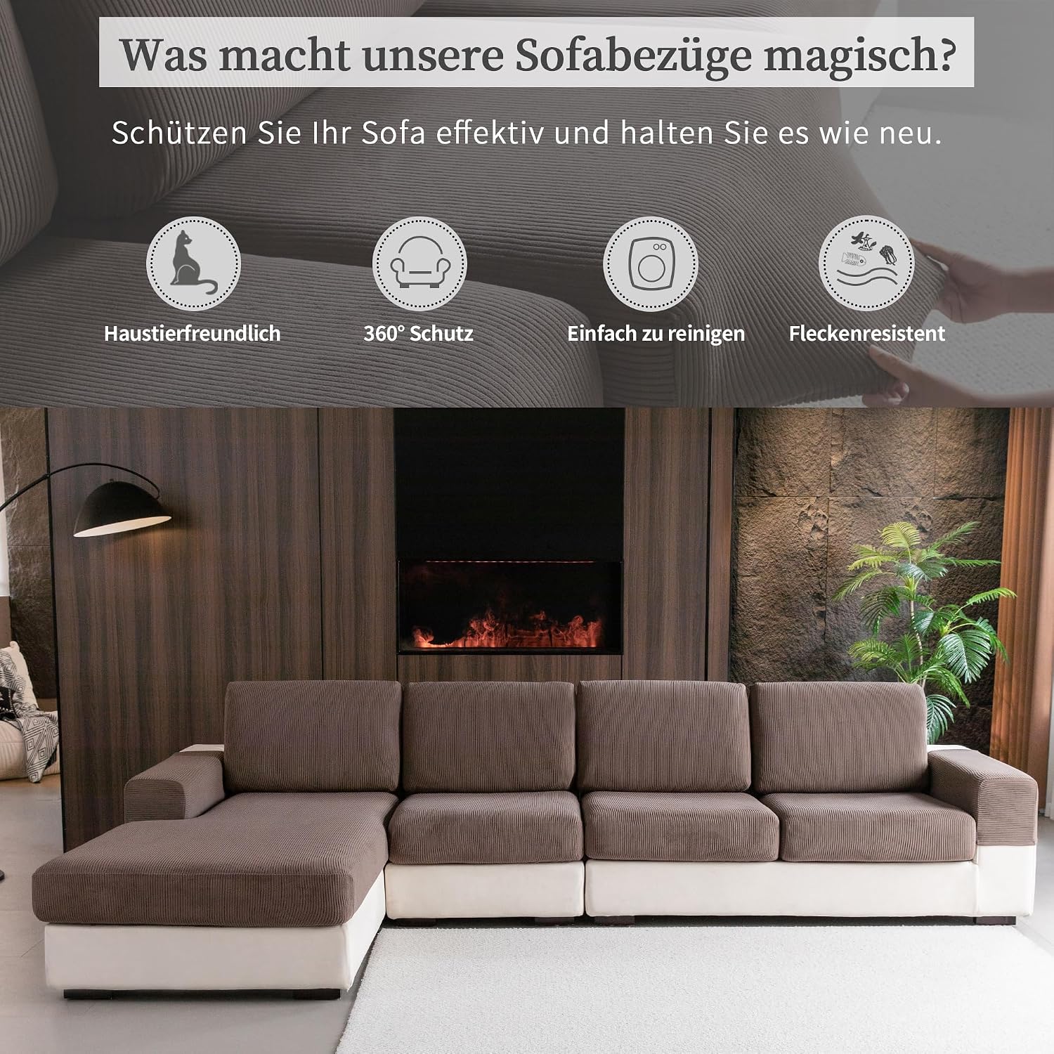 Detalle 2 de OHSIO Stretch Sofa Sitzkissenbezug 1x Chaiselongue Bezug đ