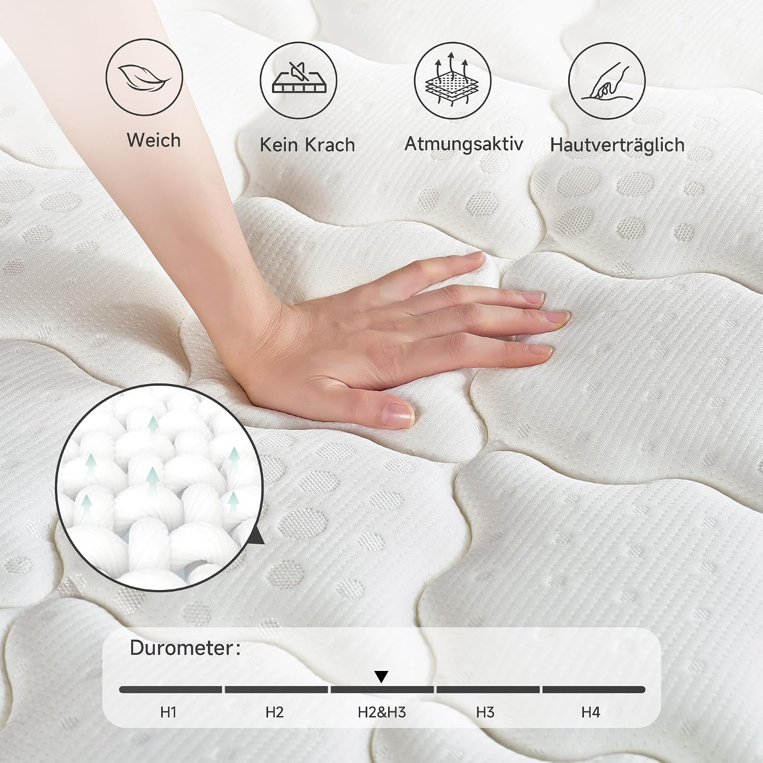 Thumbnail 5 de Z-hom Matratze 90x200 cm, 26 cm Höhe – 7-Zonen Taschenfederkern (H2/H3) mit Komfortschaum