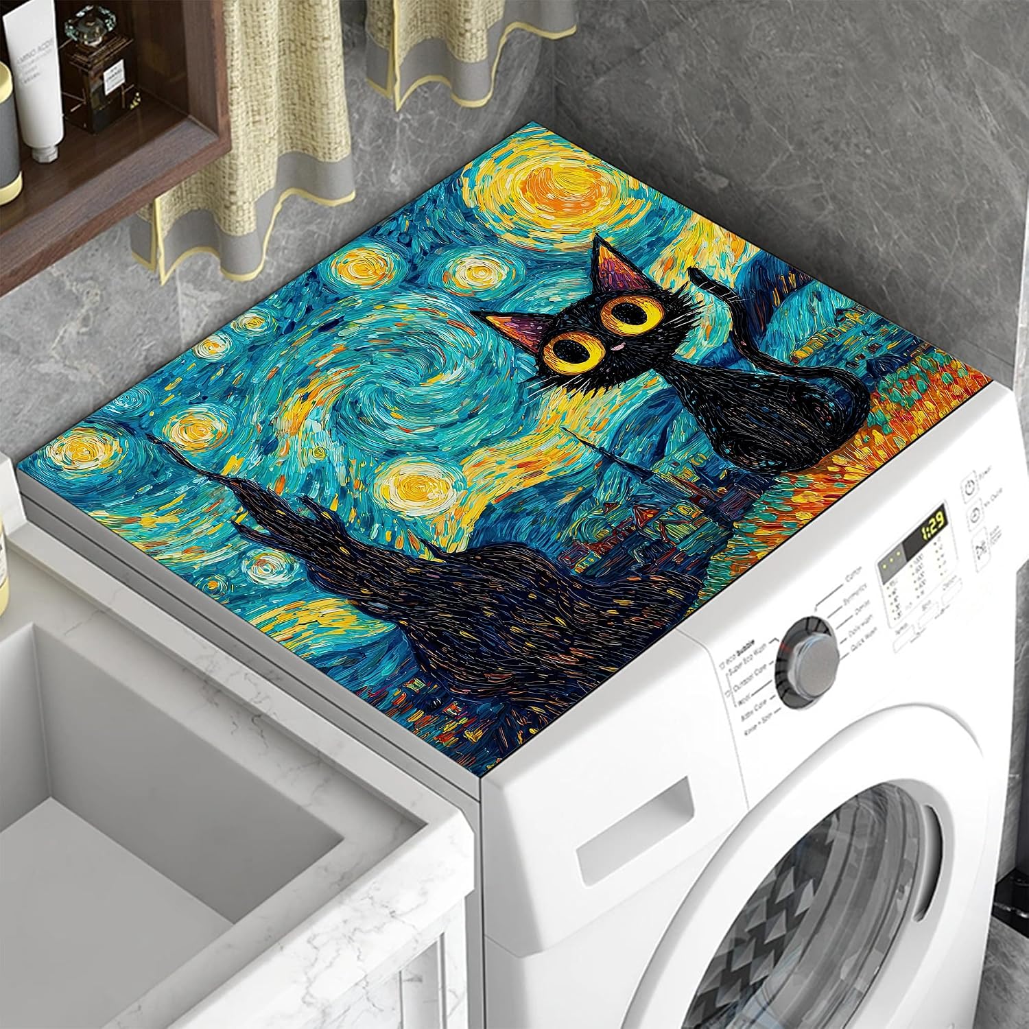 Thumbnail 2 de MTEXYMG MTEXYMG-dryer cover-01 Starry Night Black Cat Washer and Dryer Mat, 23.6 x 19.7 in