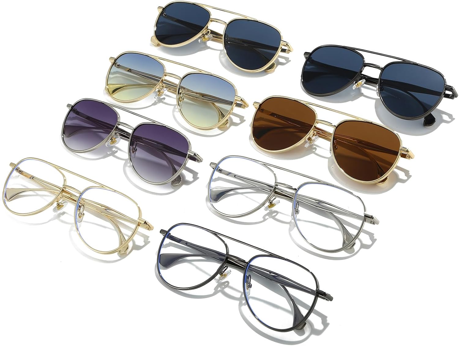 Thumbnail 6 de LJCZKA Retro Pilot Sunglasses – 70s Double Bridge Metal Frame UV400