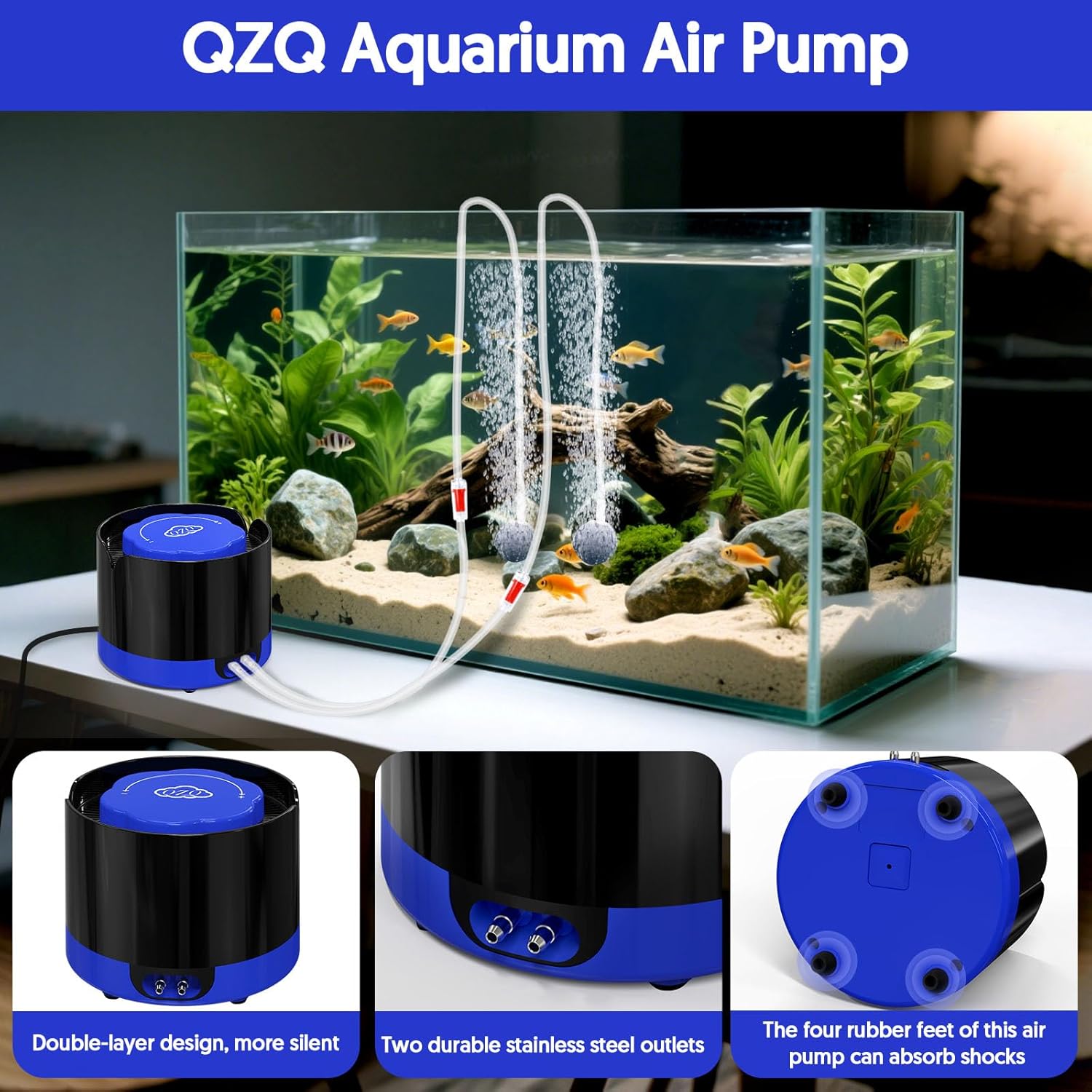 Detalle 2 de QZQ Aquarium Air Pump 3W adjustable aerator 🐠