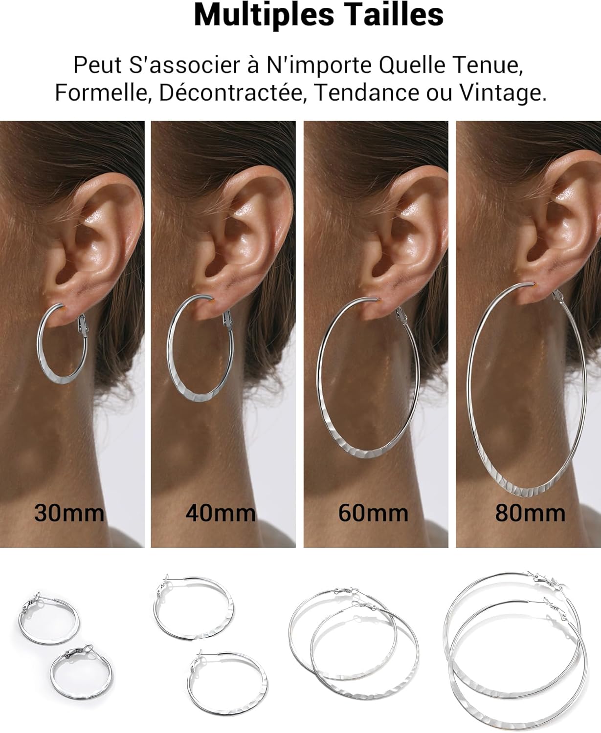 Thumbnail 6 de PROSTEEL Boucles d’oreilles créoles femme en acier inoxydable, plaqué or ou noir (30/40/60/80 mm)