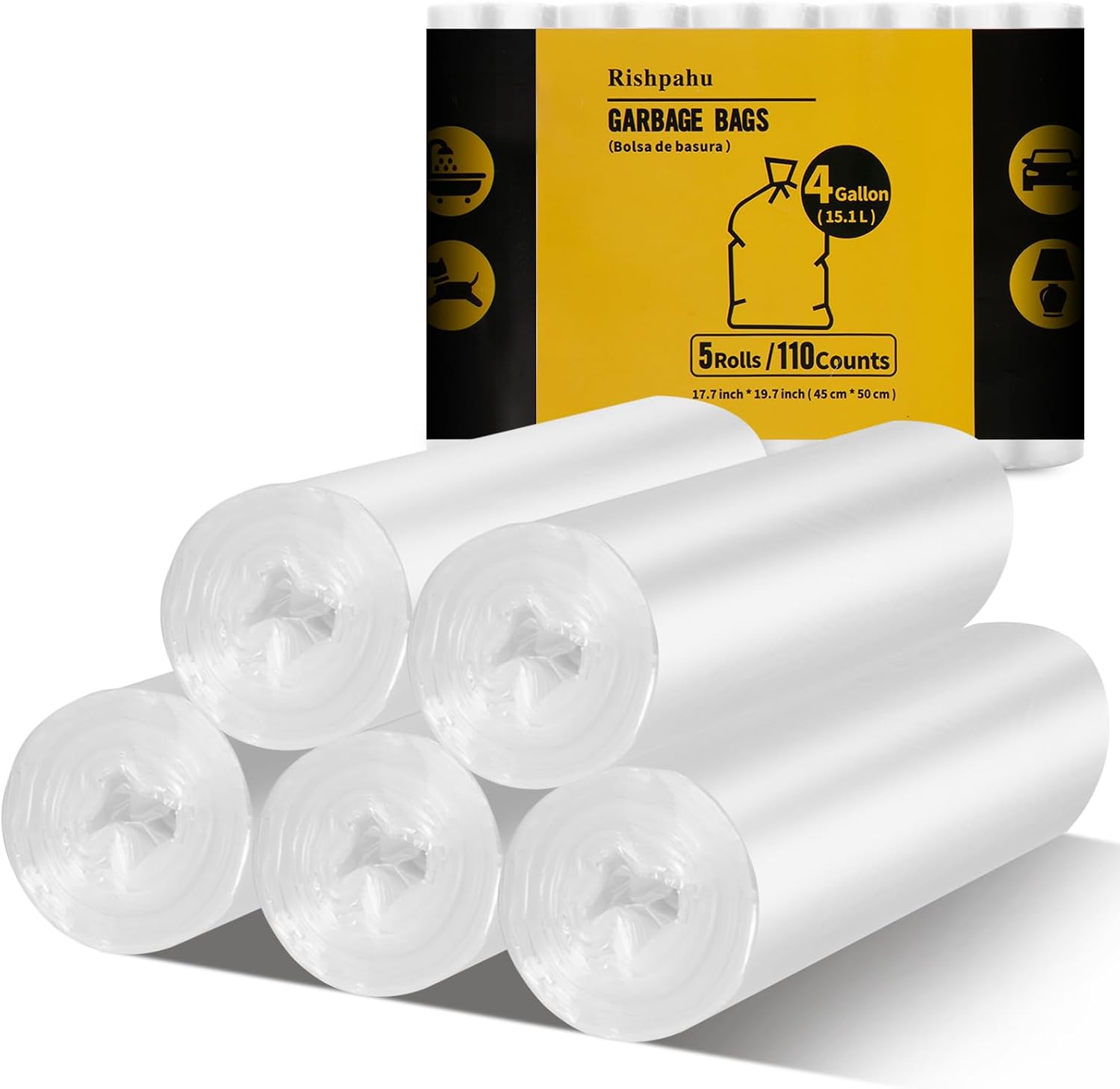 Thumbnail 6 de Rishpahu 4 Gallon Small Trash Bags — Unscented, 220 Ct, Transparent, 0.6Mil