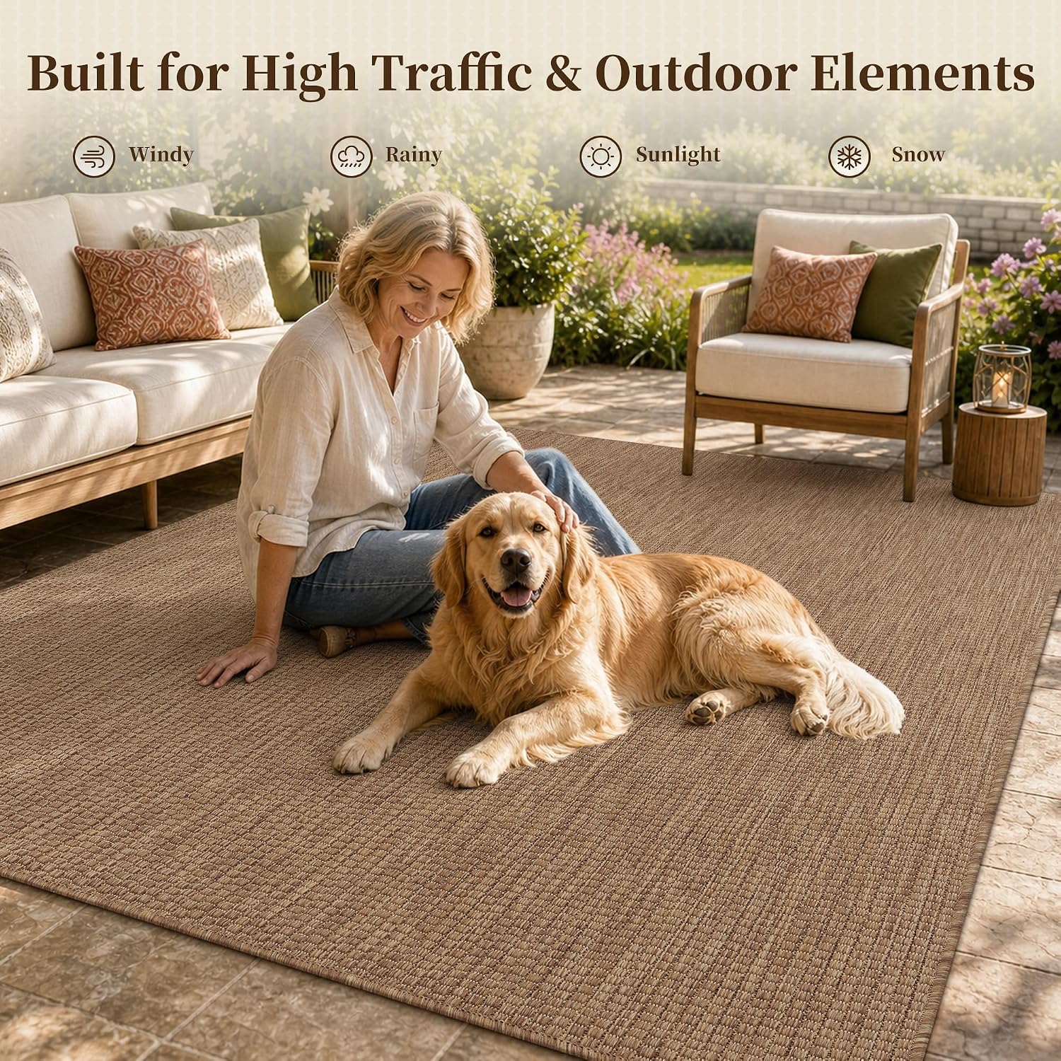 Thumbnail 4 de PADOOR 6' x 9' Polypropylene Outdoor Rug, Brown Flat-Woven
