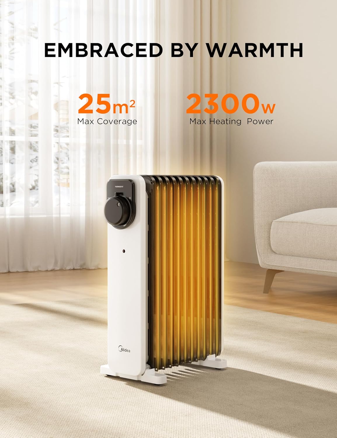 Detalle 2 de Midea Oil Filled Radiator 2300W, 11‑fin heater 🏠