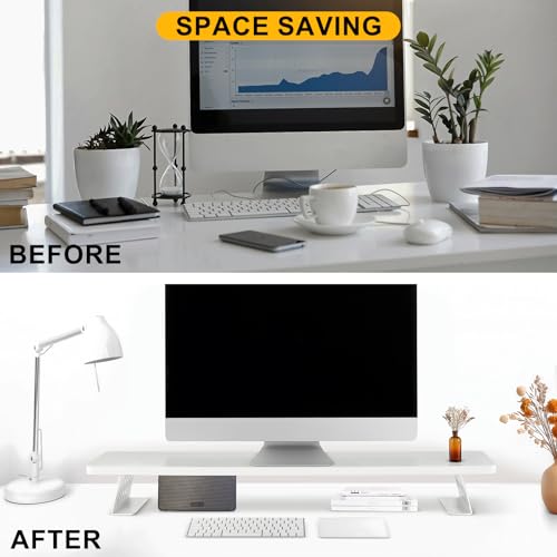 Thumbnail 6 de Lumibric Wooden Monitor Stand Riser with Metal Legs – White, 80x23.5x10cm