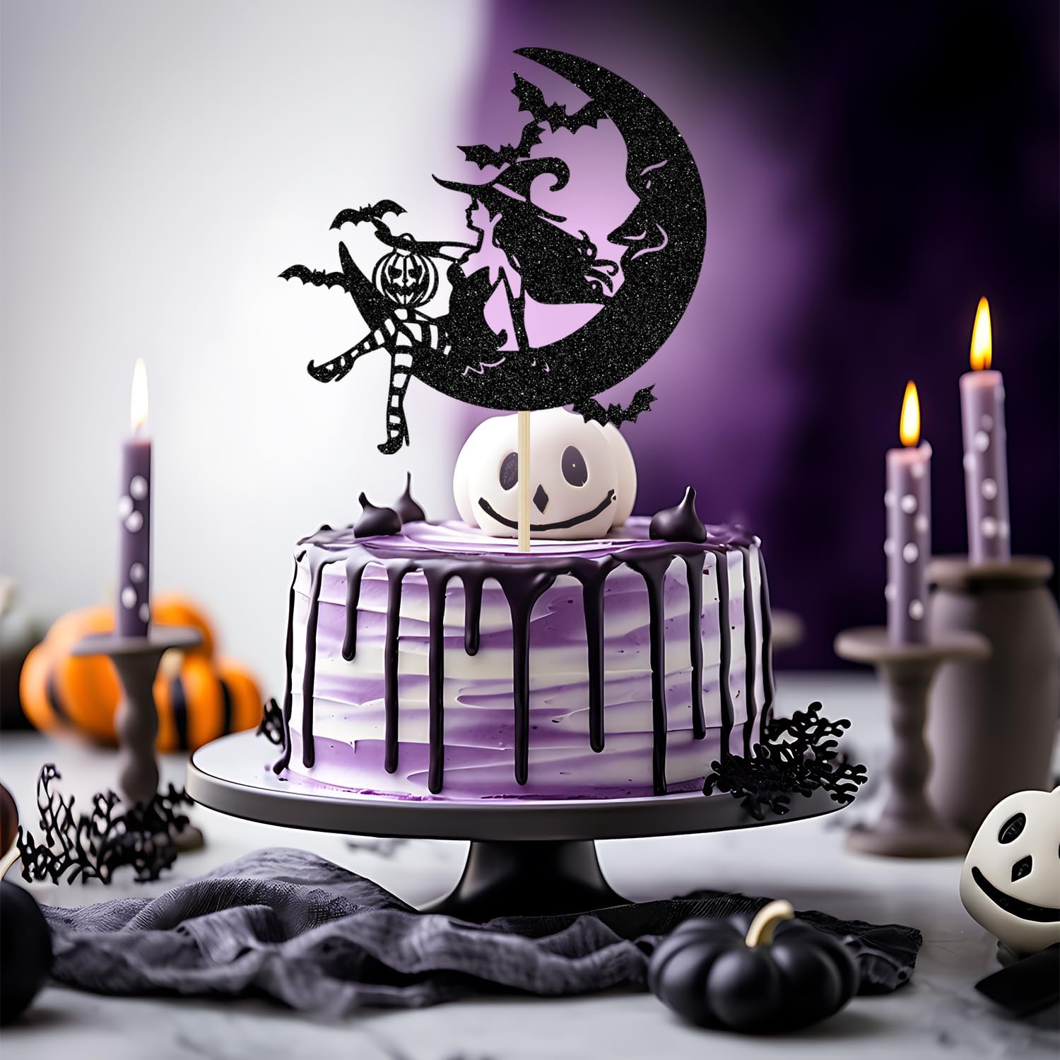 Detalle de Witch Cake Topper in Black Glitter