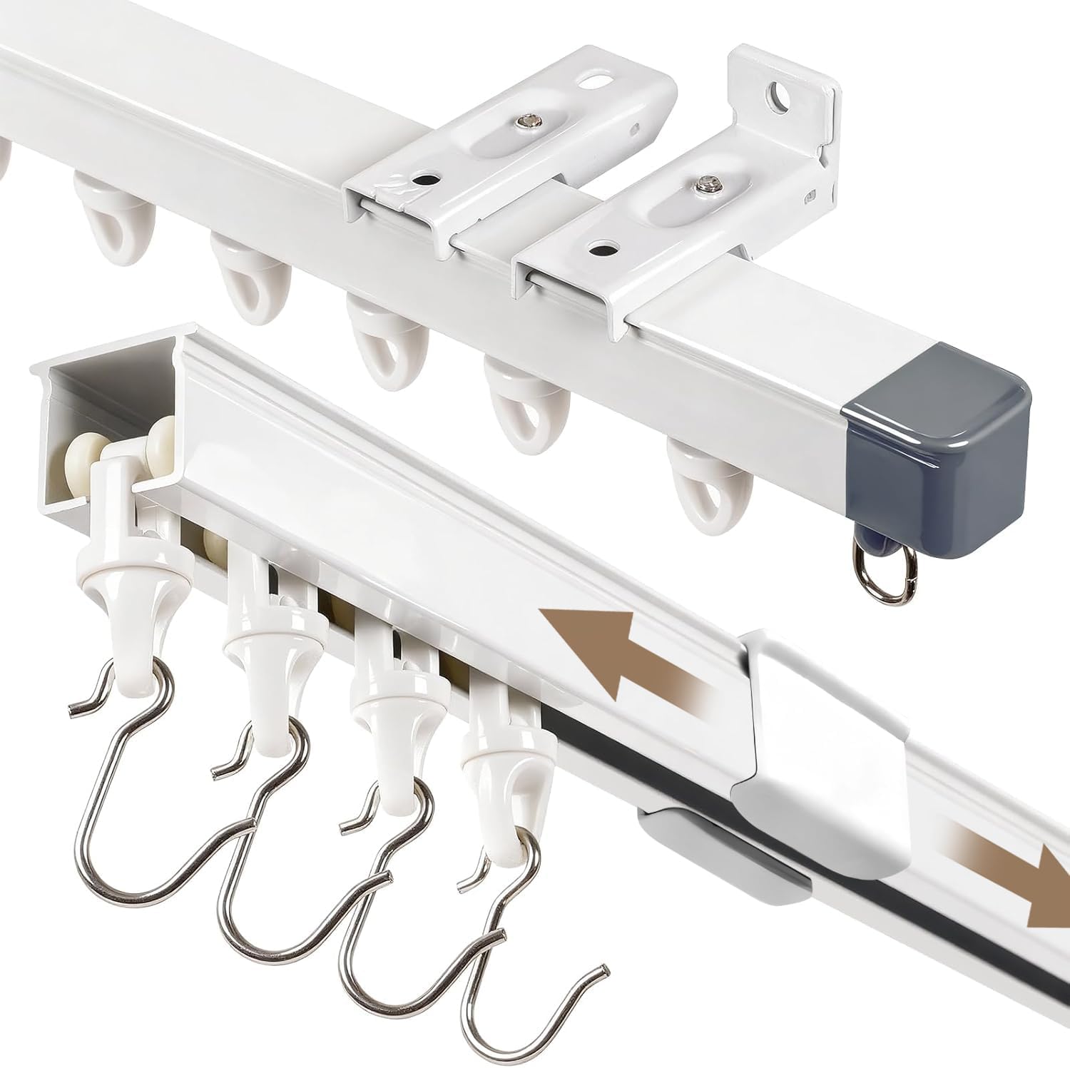 Detalle de Pealybora Telescopic Curtain Track, Ceiling-Mount Aluminium Rail, Hooks, 3.2-7.8 FT