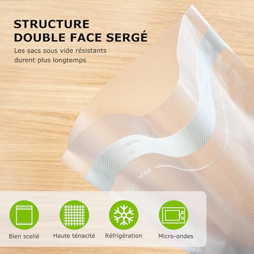 Detalle de Bonsenkitchen Sacs Sous Vide Alimentaire 100 Sachets 20 x 30 cm — Gaufrez et réutilisables