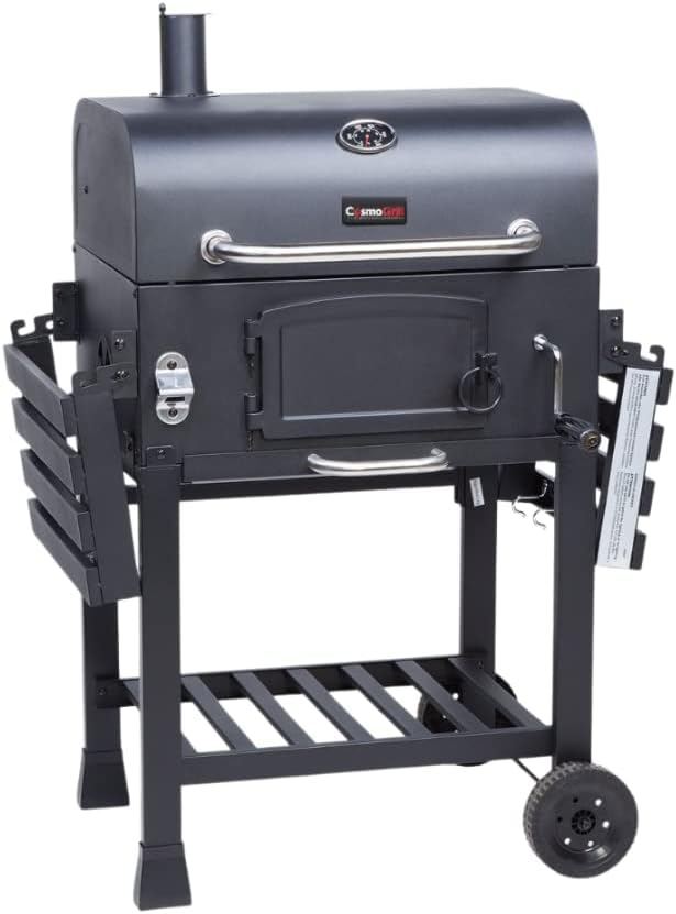 Thumbnail 2 de CosmoGrill Outdoor XL Smoker Charcoal BBQ with Built-in Thermometer, Adjustable Charcoal Pan & Wheels
