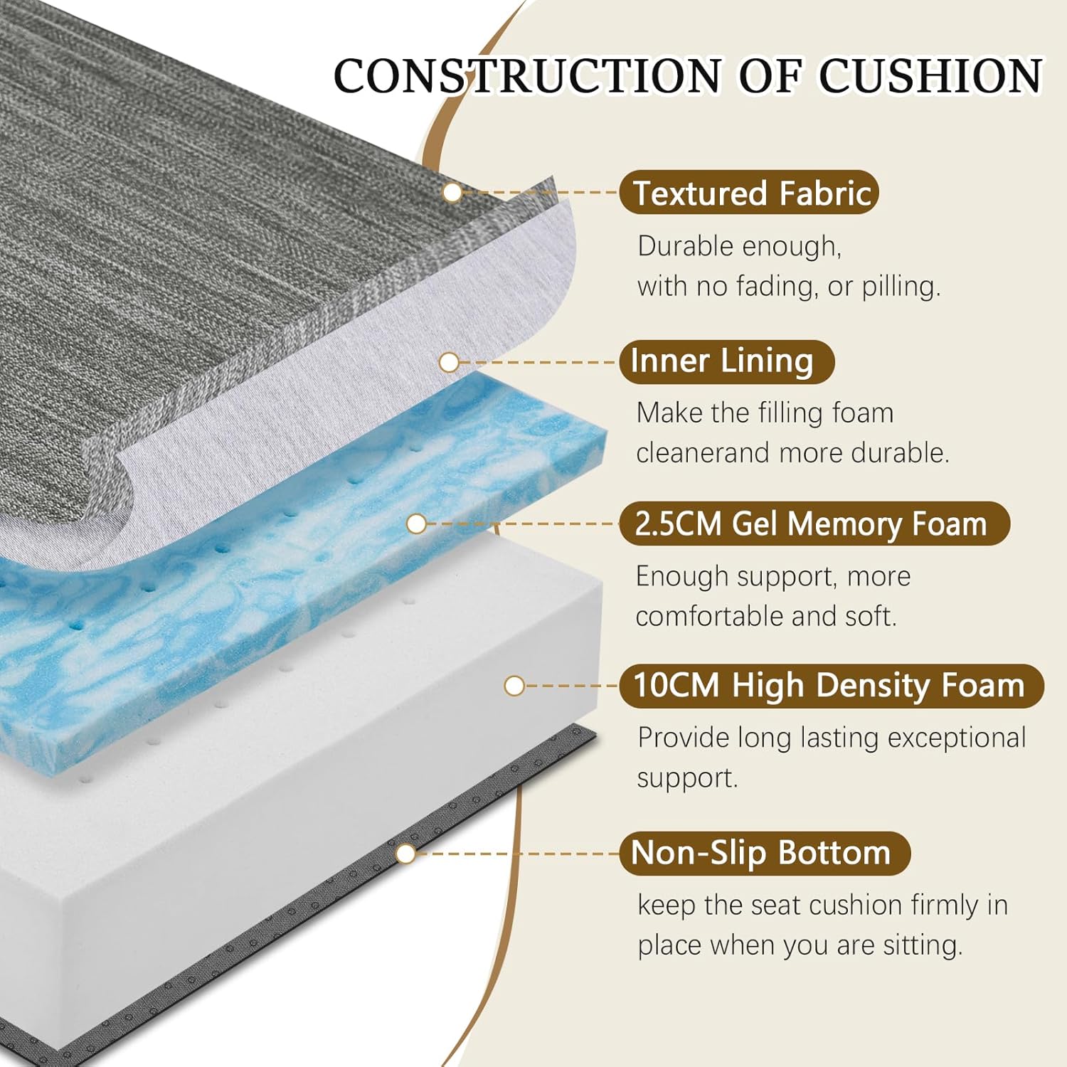 Thumbnail 3 de baibu Large Memory Foam Chair Cushion 50x50x12.7cm